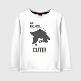 Детский лонгслив хлопок с принтом She thinks в Екатеринбурге, 100% хлопок | круглый вырез горловины, полуприлегающий силуэт, длина до линии бедер | grizzly | ice bear | panda | the three bare bears | vdzajul | we bare bears | белый | вся правда о медведях | гризли | панда | правда