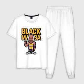 Мужская пижама хлопок с принтом Kobe - Black Mamba в Екатеринбурге, 100% хлопок | брюки и футболка прямого кроя, без карманов, на брюках мягкая резинка на поясе и по низу штанин
 | basketball | black | bryant | game | james | kobe | kobebryant | lakers | lebron | los angeles | mamba | nba | rip | slam dunk | баскетбол | баскетболист | брайант | браянт | джеймс | игрок | коби | леброн | лейкерс | лос анджеле