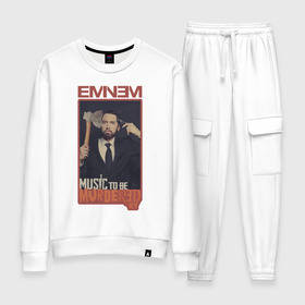 Женский костюм хлопок с принтом Eminem. MTBMB в Екатеринбурге, 100% хлопок | на свитшоте круглая горловина, мягкая резинка по низу. Брюки заужены к низу, на них два вида карманов: два 