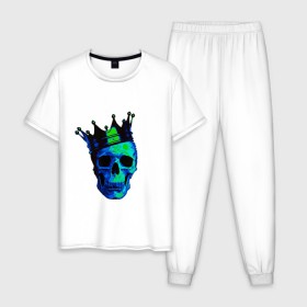 Мужская пижама хлопок с принтом Skeleton King в Екатеринбурге, 100% хлопок | брюки и футболка прямого кроя, без карманов, на брюках мягкая резинка на поясе и по низу штанин
 | anime | boy | dead inside | depression | dota | emo | girl | goth | ivs | leave me alone | lil peep | rap | грусть | депрессия | мода | молодежь | одежда | одиночество | розы | слезы | стиль