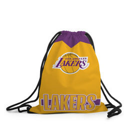 Рюкзак-мешок 3D с принтом Los Angeles Lakers  в Екатеринбурге, 100% полиэстер | плотность ткани — 200 г/м2, размер — 35 х 45 см; лямки — толстые шнурки, застежка на шнуровке, без карманов и подкладки | Тематика изображения на принте: angeles | bryant | kobe | lakers | los | баскетбольный | клуб