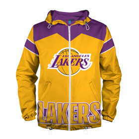 Мужская ветровка 3D с принтом Los Angeles Lakers  в Екатеринбурге, 100% полиэстер | подол и капюшон оформлены резинкой с фиксаторами, два кармана без застежек по бокам, один потайной карман на груди | angeles | bryant | kobe | lakers | los | баскетбольный | клуб