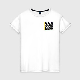 Женская футболка хлопок с принтом иллюзия  в Екатеринбурге, 100% хлопок | прямой крой, круглый вырез горловины, длина до линии бедер, слегка спущенное плечо | желтый | иллюзия | клетки | мода | необычно | прикольно | пространство | стильно. | черно белый