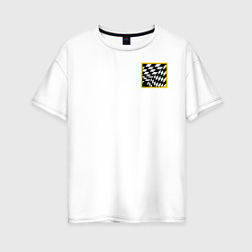 Женская футболка хлопок Oversize с принтом иллюзия в Екатеринбурге, 100% хлопок | свободный крой, круглый ворот, спущенный рукав, длина до линии бедер
 | желтый | иллюзия | клетки | мода | необычно | прикольно | пространство | стильно. | черно белый