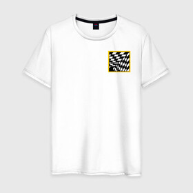 Мужская футболка хлопок с принтом иллюзия  в Екатеринбурге, 100% хлопок | прямой крой, круглый вырез горловины, длина до линии бедер, слегка спущенное плечо. | желтый | иллюзия | клетки | мода | необычно | прикольно | пространство | стильно. | черно белый