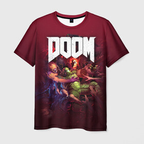 Мужская футболка 3D с принтом Doom в Екатеринбурге, 100% полиэфир | прямой крой, круглый вырез горловины, длина до линии бедер | doom | doom 2016 | doom 2020 | doom eternal | doom slayer | doomguy | doomslayer | дум | дум 2020 | дум вечен | дум етернал | дум этернал | думгай