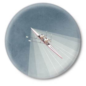 Значок с принтом Академические гребцы в Екатеринбурге,  металл | круглая форма, металлическая застежка в виде булавки | rowing | sport | байдарки | гребец | гребцы | лодки | лодочный спорт | спорт | спортсмен | спортсмены