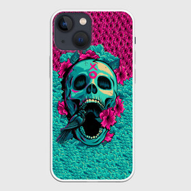 Чехол для iPhone 13 mini с принтом Неоновый череп в Екатеринбурге,  |  | 3d | flowers | music | neon | prints | rock | skull | картинки | майки | мем | мода | музыка | неон | прикол | принты | рок | стиль | тренд | футболки | цветы | череп | яркие | яркость