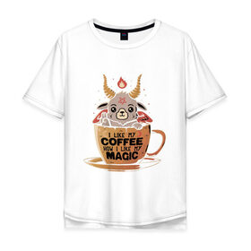 Мужская футболка хлопок Oversize с принтом Magic Coffee в Екатеринбурге, 100% хлопок | свободный крой, круглый ворот, “спинка” длиннее передней части | coffee | evil | magic | prints | зло | картинки | кофе | магия | майки | мем | мода | прикол | принты | стиль | тренд | футболки | яркие | яркость