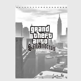 Скетчбук с принтом GTA SanAndreas в Екатеринбурге, 100% бумага
 | 48 листов, плотность листов — 100 г/м2, плотность картонной обложки — 250 г/м2. Листы скреплены сверху удобной пружинной спиралью | grand theft auto 2 | grand theft auto 3 | grand theft auto v | grand theft auto: san andreas | grand theft auto: vice city | gta 1 | gta 2 | gta 3 | gta 4 | gta 5 | gta online | gta v | город | игры