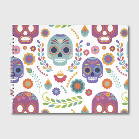 Альбом для рисования с принтом Мексиканские мотивы в Екатеринбурге, 100% бумага
 | матовая бумага, плотность 200 мг. | день мёртвых. череп | мексика | мексиканский | мексиканское | цветок | цветы | черепа