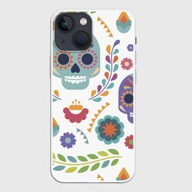 Чехол для iPhone 13 mini с принтом Мексиканские мотивы в Екатеринбурге,  |  | день мёртвых. череп | мексика | мексиканский | мексиканское | цветок | цветы | черепа