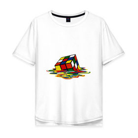 Мужская футболка хлопок Oversize с принтом Кубик Рубика в Екатеринбурге, 100% хлопок | свободный крой, круглый ворот, “спинка” длиннее передней части | kubik rubika | головоломка | игра | куб | кубик рубика