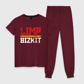 Женская пижама хлопок с принтом LIMP BIZKIT в Екатеринбурге, 100% хлопок | брюки и футболка прямого кроя, без карманов, на брюках мягкая резинка на поясе и по низу штанин | dj lethal | limp bizkit | rock | джон отто | лимп бизкит | майк смит | музыка | роб уотерс | рок | сэм риверс | терри бальзамо | уэс борланд | фред дёрст