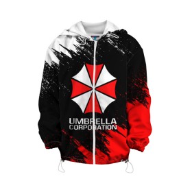 Детская куртка 3D с принтом UMBRELLA CORP в Екатеринбурге, 100% полиэстер | застежка — молния, подол и капюшон оформлены резинкой с фиксаторами, по бокам — два кармана без застежек, один потайной карман на груди, плотность верхнего слоя — 90 г/м2; плотность флисового подклада — 260 г/м2 | Тематика изображения на принте: ada wong | biohazard | leon | nemesis | project resistance | raccoon city | re2 | resident evil 2 | rpd | stars | umbrella | ада вонг | амбрелла | немесис | ужасы