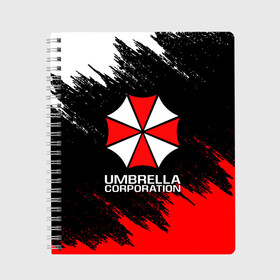 Тетрадь с принтом UMBRELLA CORP в Екатеринбурге, 100% бумага | 48 листов, плотность листов — 60 г/м2, плотность картонной обложки — 250 г/м2. Листы скреплены сбоку удобной пружинной спиралью. Уголки страниц и обложки скругленные. Цвет линий — светло-серый
 | ada wong | biohazard | leon | nemesis | project resistance | raccoon city | re2 | resident evil 2 | rpd | stars | umbrella | ада вонг | амбрелла | немесис | ужасы