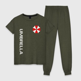 Женская пижама хлопок с принтом UMBRELLA CORP(+спина) в Екатеринбурге, 100% хлопок | брюки и футболка прямого кроя, без карманов, на брюках мягкая резинка на поясе и по низу штанин | ada wong | biohazard | leon | nemesis | project resistance | raccoon city | re2 | resident evil 2 | rpd | stars | umbrella | ада вонг | амбрелла | немесис | ужасы