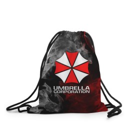 Рюкзак-мешок 3D с принтом UMBRELLA CORP в Екатеринбурге, 100% полиэстер | плотность ткани — 200 г/м2, размер — 35 х 45 см; лямки — толстые шнурки, застежка на шнуровке, без карманов и подкладки | ada wong | biohazard | leon | nemesis | project resistance | raccoon city | re2 | resident evil 2 | rpd | stars | umbrella | ада вонг | амбрелла | немесис | ужасы