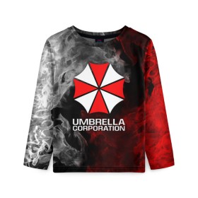 Детский лонгслив 3D с принтом UMBRELLA CORP в Екатеринбурге, 100% полиэстер | длинные рукава, круглый вырез горловины, полуприлегающий силуэт
 | ada wong | biohazard | leon | nemesis | project resistance | raccoon city | re2 | resident evil 2 | rpd | stars | umbrella | ада вонг | амбрелла | немесис | ужасы