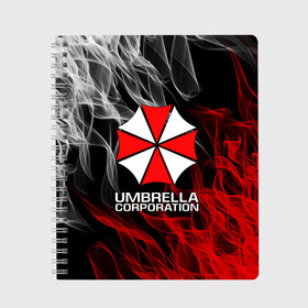 Тетрадь с принтом UMBRELLA CORP в Екатеринбурге, 100% бумага | 48 листов, плотность листов — 60 г/м2, плотность картонной обложки — 250 г/м2. Листы скреплены сбоку удобной пружинной спиралью. Уголки страниц и обложки скругленные. Цвет линий — светло-серый
 | ada wong | biohazard | leon | nemesis | project resistance | raccoon city | re2 | resident evil 2 | rpd | stars | umbrella | ада вонг | амбрелла | немесис | ужасы