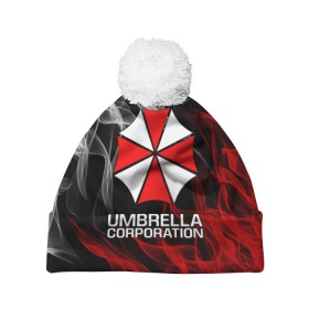 Шапка 3D c помпоном с принтом UMBRELLA CORP в Екатеринбурге, 100% полиэстер | универсальный размер, печать по всей поверхности изделия | ada wong | biohazard | leon | nemesis | project resistance | raccoon city | re2 | resident evil 2 | rpd | stars | umbrella | ада вонг | амбрелла | немесис | ужасы