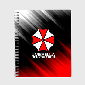 Тетрадь с принтом UMBRELLA CORP в Екатеринбурге, 100% бумага | 48 листов, плотность листов — 60 г/м2, плотность картонной обложки — 250 г/м2. Листы скреплены сбоку удобной пружинной спиралью. Уголки страниц и обложки скругленные. Цвет линий — светло-серый
 | ada wong | biohazard | leon | nemesis | project resistance | raccoon city | re2 | resident evil 2 | rpd | stars | umbrella | ада вонг | амбрелла | немесис | ужасы