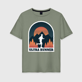 Женская футболка хлопок Oversize с принтом Бег в Екатеринбурге, 100% хлопок | свободный крой, круглый ворот, спущенный рукав, длина до линии бедер
 | forest | run | runner | sunset | бег | для бега | марафон | спорт | фитнес