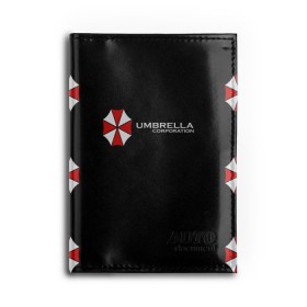 Обложка для автодокументов с принтом Umbrella Corporation в Екатеринбурге, натуральная кожа |  размер 19,9*13 см; внутри 4 больших “конверта” для документов и один маленький отдел — туда идеально встанут права | апокалипсис | зла | зомби | обитель | твирус