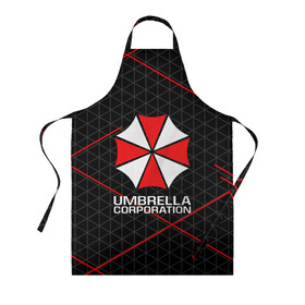 Фартук 3D с принтом UMBRELLA CORP | АМБРЕЛЛА КОРП в Екатеринбурге, 100% полиэстер | общий размер — 65 х 85 см, ширина нагрудника — 26 см, горловина — 53 см, длина завязок — 54 см, общий обхват в поясе — 173 см. Принт на завязках и на горловине наносится с двух сторон, на основной части фартука — только с внешней стороны | ada wong | biohazard | leon | nemesis | project resistance | raccoon city | re2 | resident evil 2 | rpd | stars | umbrella | ада вонг | амбрелла | немесис | ужасы