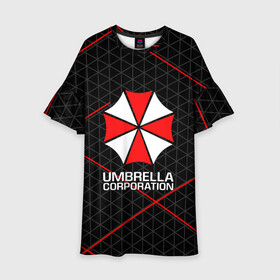 Детское платье 3D с принтом UMBRELLA CORP | АМБРЕЛЛА КОРП в Екатеринбурге, 100% полиэстер | прямой силуэт, чуть расширенный к низу. Круглая горловина, на рукавах — воланы | Тематика изображения на принте: ada wong | biohazard | leon | nemesis | project resistance | raccoon city | re2 | resident evil 2 | rpd | stars | umbrella | ада вонг | амбрелла | немесис | ужасы