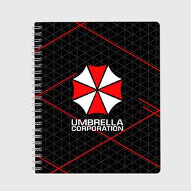 Тетрадь с принтом UMBRELLA CORP в Екатеринбурге, 100% бумага | 48 листов, плотность листов — 60 г/м2, плотность картонной обложки — 250 г/м2. Листы скреплены сбоку удобной пружинной спиралью. Уголки страниц и обложки скругленные. Цвет линий — светло-серый
 | ada wong | biohazard | leon | nemesis | project resistance | raccoon city | re2 | resident evil 2 | rpd | stars | umbrella | ада вонг | амбрелла | немесис | ужасы