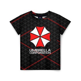 Детская футболка 3D с принтом UMBRELLA CORP в Екатеринбурге, 100% гипоаллергенный полиэфир | прямой крой, круглый вырез горловины, длина до линии бедер, чуть спущенное плечо, ткань немного тянется | ada wong | biohazard | leon | nemesis | project resistance | raccoon city | re2 | resident evil 2 | rpd | stars | umbrella | ада вонг | амбрелла | немесис | ужасы