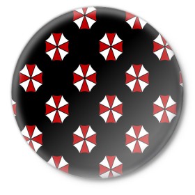 Значок с принтом Umbrella Corporation в Екатеринбурге,  металл | круглая форма, металлическая застежка в виде булавки | апокалипсис | зла | зомби | обитель | твирус