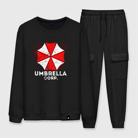 Мужской костюм хлопок с принтом UMBRELLA CORP в Екатеринбурге, 100% хлопок | на свитшоте круглая горловина, мягкая резинка по низу. Брюки заужены к низу, на них два вида карманов: два “обычных” по бокам и два объемных, с клапанами, расположенные ниже линии бедра. Брюки с мягкой трикотажной резинкой на поясе и по низу штанин. В поясе для дополнительного комфорта — широкие завязки | ada wong | biohazard | leon | nemesis | project resistance | raccoon city | re2 | resident evil 2 | rpd | stars | umbrella | ада вонг | амбрелла | немесис | ужасы