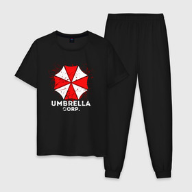 Мужская пижама хлопок с принтом UMBRELLA CORP в Екатеринбурге, 100% хлопок | брюки и футболка прямого кроя, без карманов, на брюках мягкая резинка на поясе и по низу штанин
 | ada wong | biohazard | leon | nemesis | project resistance | raccoon city | re2 | resident evil 2 | rpd | stars | umbrella | ада вонг | амбрелла | немесис | ужасы