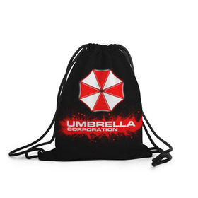 Рюкзак-мешок 3D с принтом Umbrella Corporation в Екатеринбурге, 100% полиэстер | плотность ткани — 200 г/м2, размер — 35 х 45 см; лямки — толстые шнурки, застежка на шнуровке, без карманов и подкладки | corporation | umbrella | umbrella corporation | амбрела | амбрелла корпорейшн | военная корпорация | корпорация | фармацевтическая корпорация