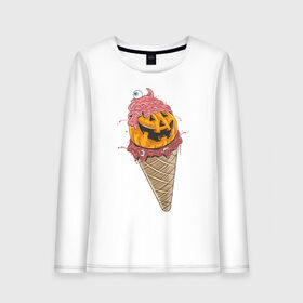 Женский лонгслив хлопок с принтом Pumpkin IceCream в Екатеринбурге, 100% хлопок |  | helloween | ice cream | icecream | pumpkin | глаз | глазурь | еда | крем | мороженое | рожок | тыква | улыбка