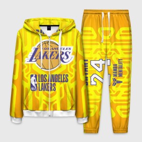 Мужской костюм 3D с принтом Los Angeles Lakers Bryant 24 в Екатеринбурге, 100% полиэстер | Манжеты и пояс оформлены тканевой резинкой, двухслойный капюшон со шнурком для регулировки, карманы спереди | 