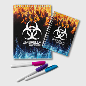 Блокнот с принтом UMBRELLA CORPORATION в Екатеринбурге, 100% бумага | 48 листов, плотность листов — 60 г/м2, плотность картонной обложки — 250 г/м2. Листы скреплены удобной пружинной спиралью. Цвет линий — светло-серый
 | biohazard | biohazard 7 | crocodile | fang | game | hand | monster | new umbrella | resident evil | resident evil 7 | umbrella | umbrella corp | umbrella corporation | zombie | обитель