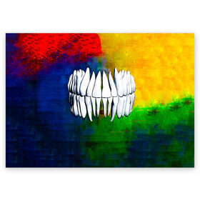 Поздравительная открытка с принтом Dentist в Екатеринбурге, 100% бумага | плотность бумаги 280 г/м2, матовая, на обратной стороне линовка и место для марки
 | blood | dentist | teeth | губы | дантист | день стоматолога | зубной | зубы | кровь | подарок | стоматолог