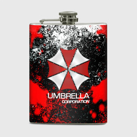 Фляга с принтом UMBRELLA CORP в Екатеринбурге, металлический корпус | емкость 0,22 л, размер 125 х 94 мм. Виниловая наклейка запечатывается полностью | Тематика изображения на принте: biohazard | biohazard 7 | crocodile | fang | game | hand | monster | new umbrella | resident evil | resident evil 7 | umbrella | umbrella corp | umbrella corporation | zombie | обитель