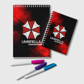 Блокнот с принтом UMBRELLA CORP в Екатеринбурге, 100% бумага | 48 листов, плотность листов — 60 г/м2, плотность картонной обложки — 250 г/м2. Листы скреплены удобной пружинной спиралью. Цвет линий — светло-серый
 | biohazard | biohazard 7 | crocodile | fang | game | hand | monster | new umbrella | resident evil | resident evil 7 | umbrella | umbrella corp | umbrella corporation | zombie | обитель