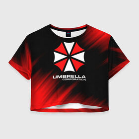 Женская футболка Crop-top 3D с принтом Umbrella Corporation в Екатеринбурге, 100% полиэстер | круглая горловина, длина футболки до линии талии, рукава с отворотами | corp | corporation | resident evil | umbrella | umbrella corporation | зомби апокалипсис | зонт | игра