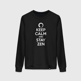 Женский свитшот хлопок с принтом Keep calm & stay Zen в Екатеринбурге, 100% хлопок | прямой крой, круглый вырез, на манжетах и по низу широкая трикотажная резинка  | Тематика изображения на принте: aum | zen | будда | буддизм | дзен | мантра | ом | религия