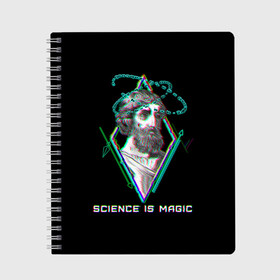 Тетрадь с принтом Magic is science - Пифагор в Екатеринбурге, 100% бумага | 48 листов, плотность листов — 60 г/м2, плотность картонной обложки — 250 г/м2. Листы скреплены сбоку удобной пружинной спиралью. Уголки страниц и обложки скругленные. Цвет линий — светло-серый
 | magic | science | астрономия | геометрия | картинки | математика | мем | наука | пифагор | приколы | треугольник | физика | школа | школьник