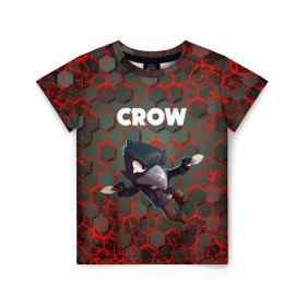 Детская футболка 3D с принтом BRAWL STARS CROW. в Екатеринбурге, 100% гипоаллергенный полиэфир | прямой крой, круглый вырез горловины, длина до линии бедер, чуть спущенное плечо, ткань немного тянется | bea | bibi | brawl stars | colt | crow | el brown | leon | leon shark | max | nita | sally leon | shark | акула | беа | берли | биби | бравл старс | браун | ворон | кольт | леон | леон акула | макс | нита | шелли