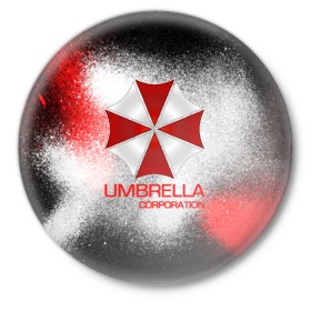 Значок с принтом UMBRELLA CORP в Екатеринбурге,  металл | круглая форма, металлическая застежка в виде булавки | biohazard | biohazard 7 | crocodile | fang | game | hand | monster | new umbrella | resident evil | resident evil 7 | umbrella | umbrella corp | umbrella corporation | zombie | обитель