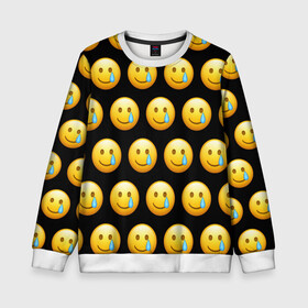 Детский свитшот 3D с принтом New Emoji в Екатеринбурге, 100% полиэстер | свободная посадка, прямой крой, мягкая тканевая резинка на рукавах и понизу свитшота | crying | emoji | smile | smiling face with tear | tear | плачущий | слеза | смайлик | улыбка | эмодзи