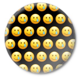 Значок с принтом New Emoji в Екатеринбурге,  металл | круглая форма, металлическая застежка в виде булавки | crying | emoji | smile | smiling face with tear | tear | плачущий | слеза | смайлик | улыбка | эмодзи