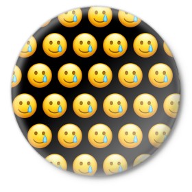 Значок с принтом New Emoji в Екатеринбурге,  металл | круглая форма, металлическая застежка в виде булавки | Тематика изображения на принте: crying | emoji | smile | smiling face with tear | tear | плачущий | слеза | смайлик | улыбка | эмодзи